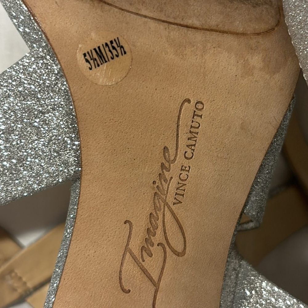 IMAGINE VINCE CAMUTO Pascal2 heeled sandals open toe shoes silver glitter sz 5.5 - Picture 14 of 16